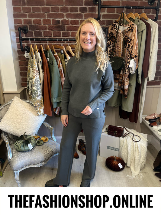 Larna khaki cashmere mix co-ord 8-16