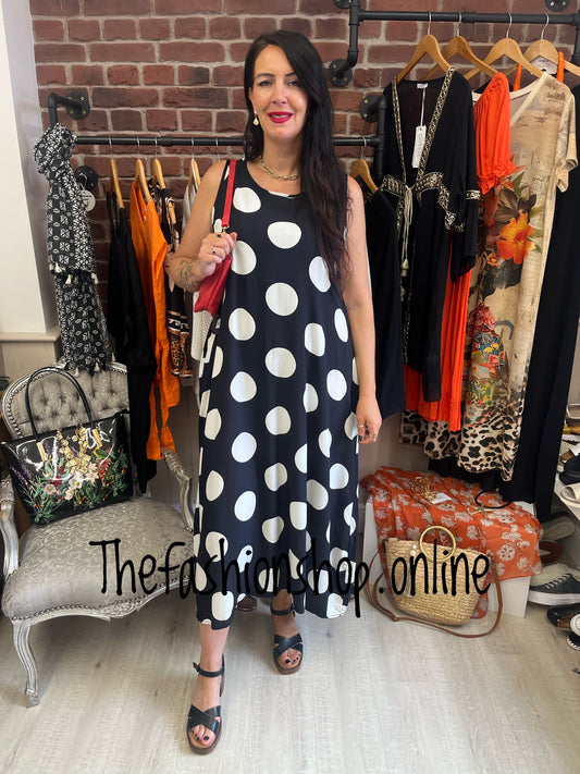 Michelle black and white spot A-line dress 12-16