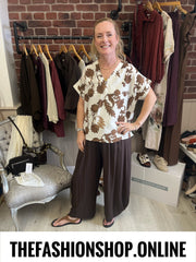 Yvette brown botanical print top 10-14
