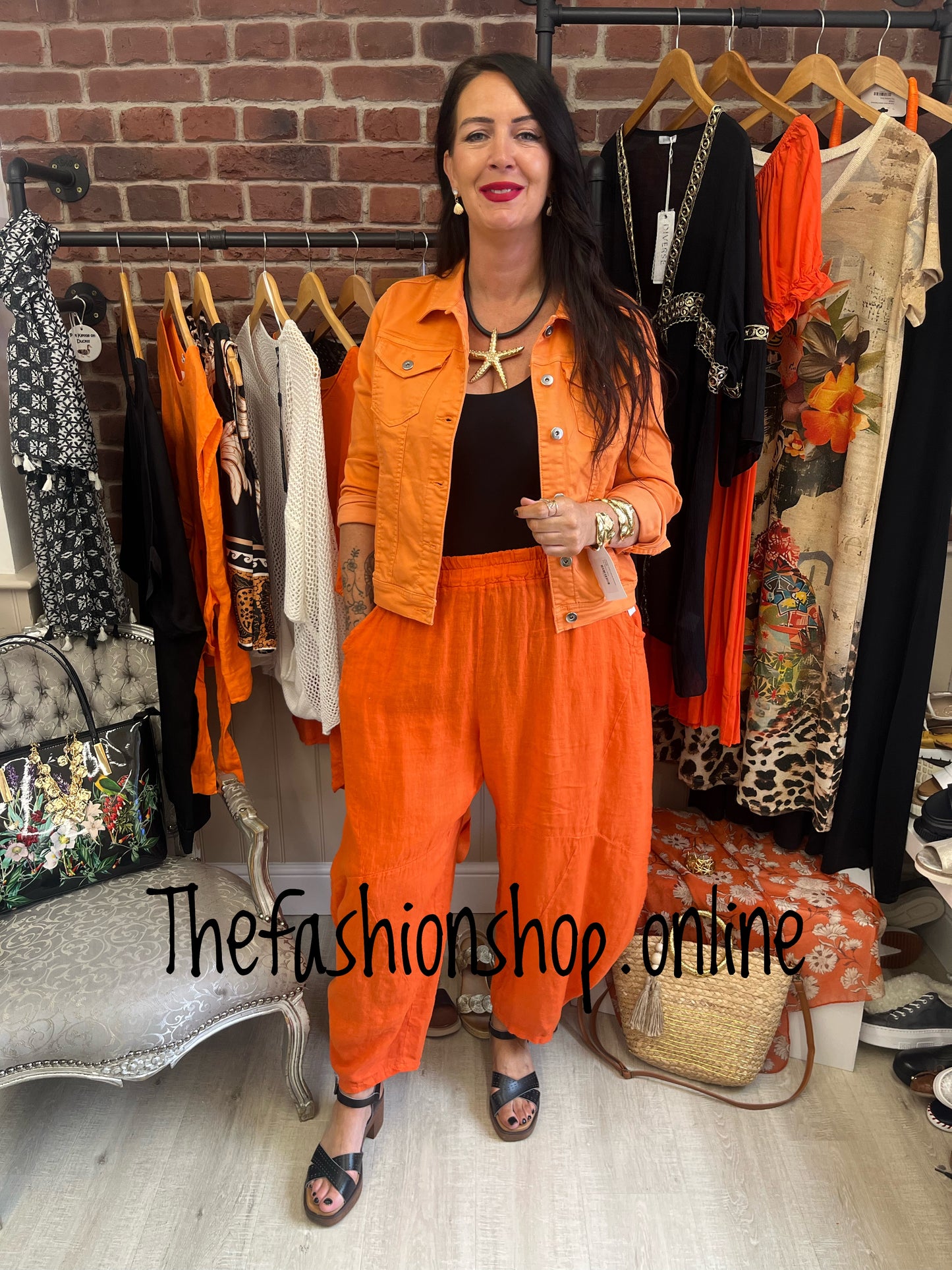 Kylie Kurt Muller orange cotton denim jacket sizes 14-22