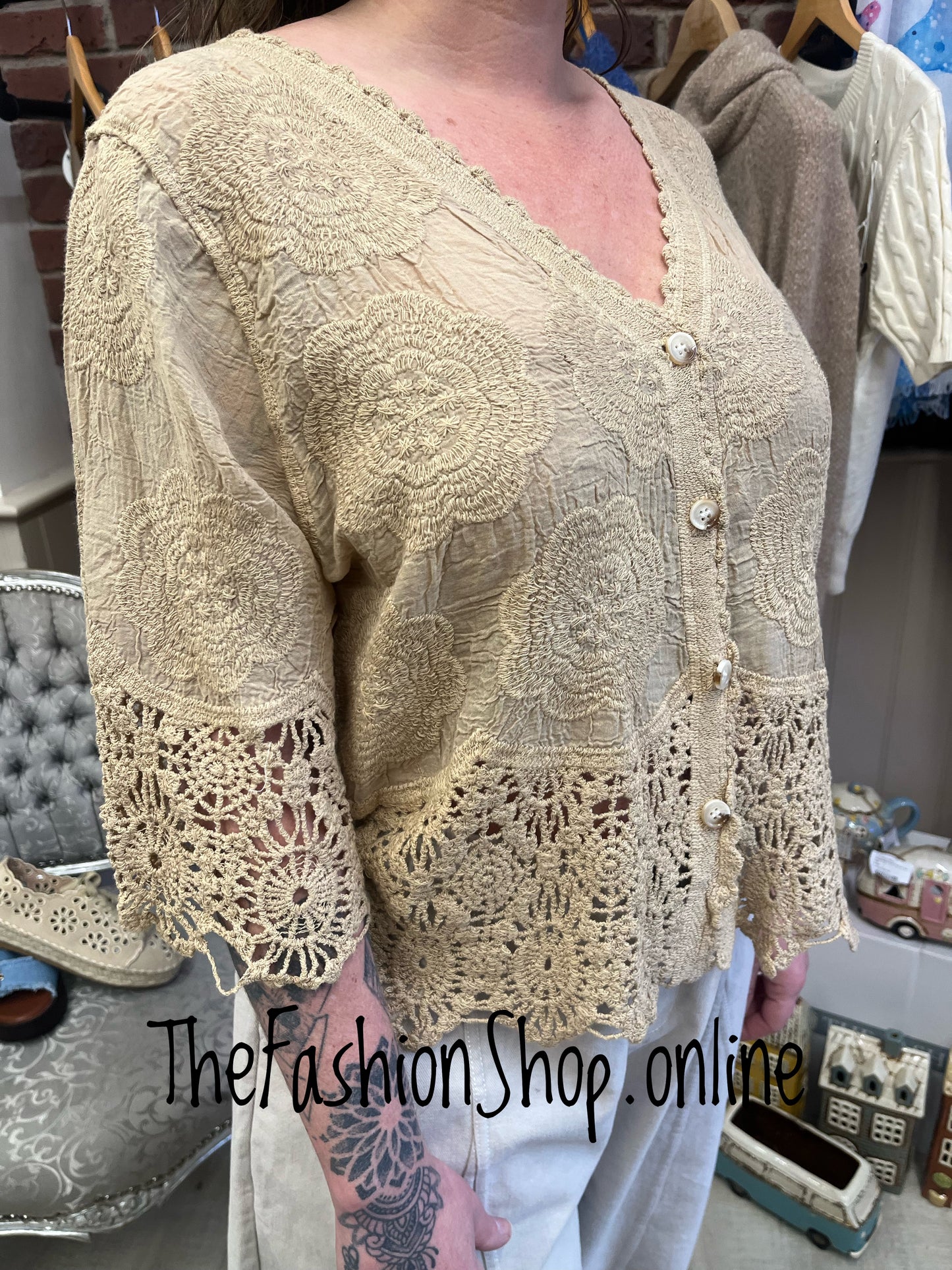 Sienna camel lace blouse 8-16