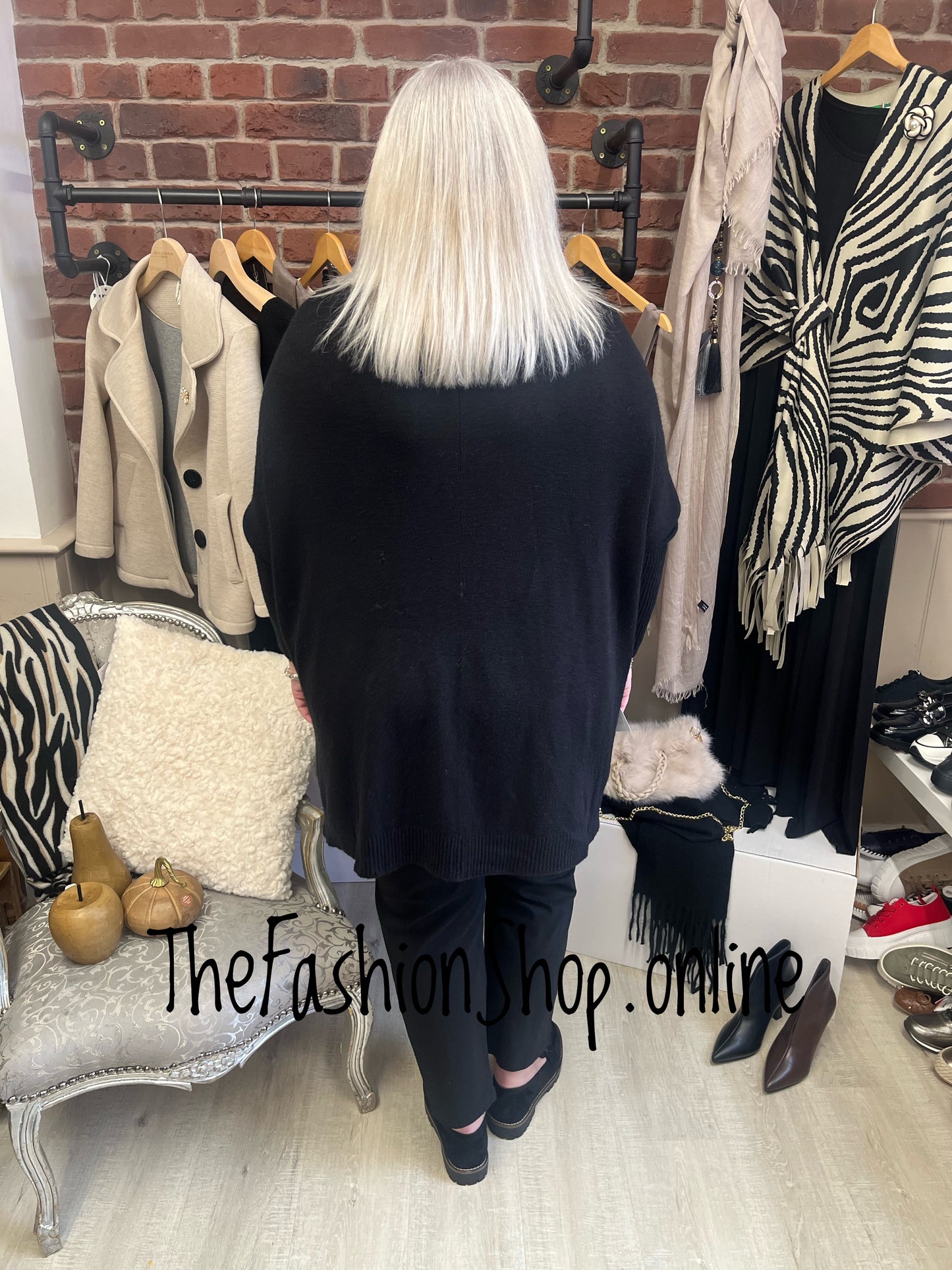 Amelia Black cable knit polo jumper 12-22