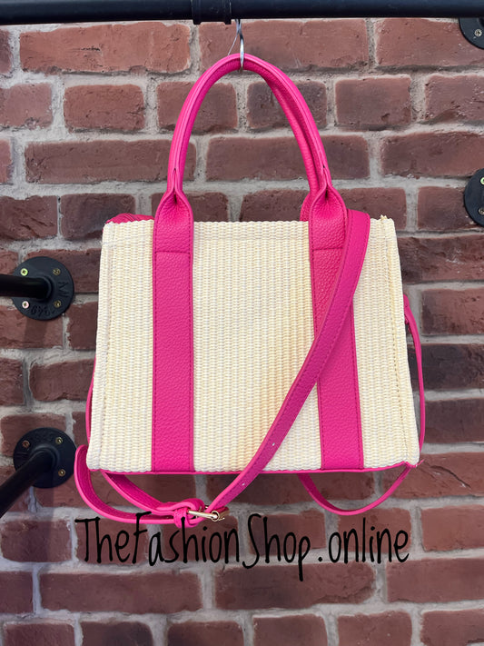 St Tropez small summer bag in cream with hot pink