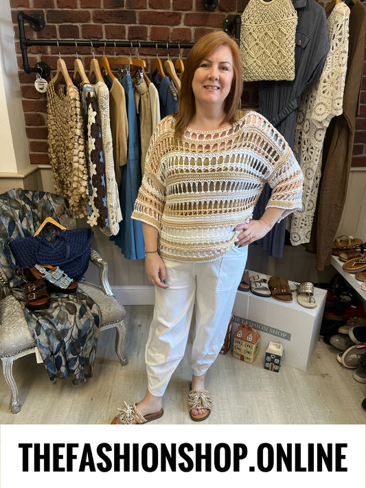Ellie camel crochet layering top 12-18