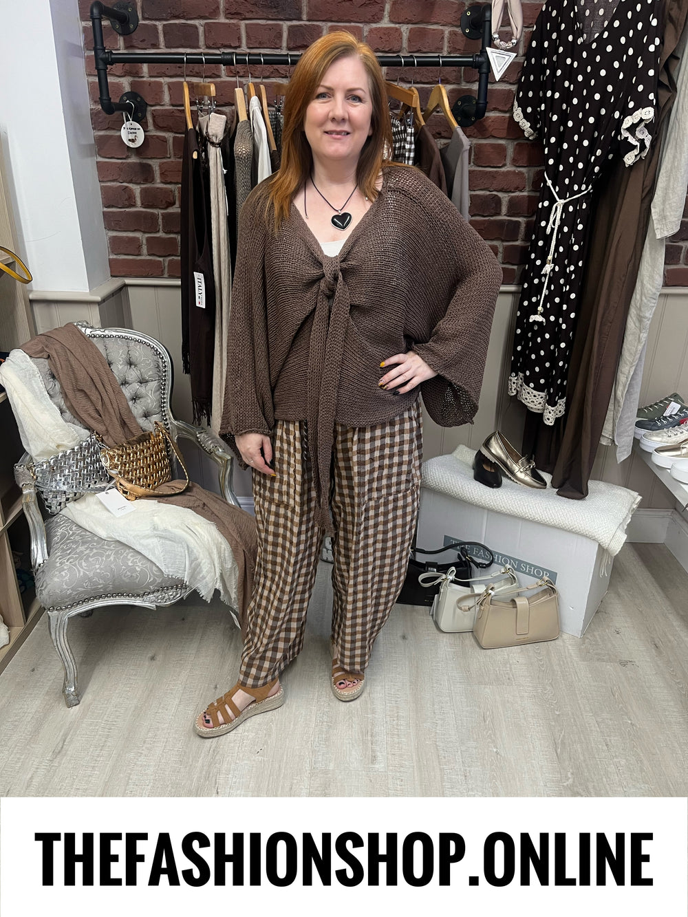 Pamela brown tie front knit 12-20