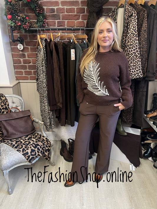 Imogen brown wool mix feather jumper 8-16