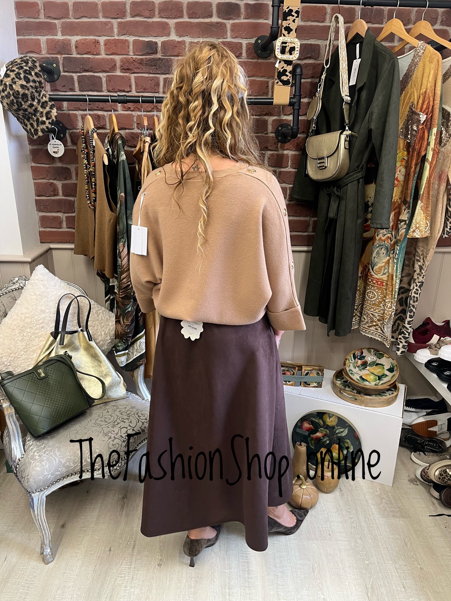 Hallie camel jumper with gold button detail 10-16