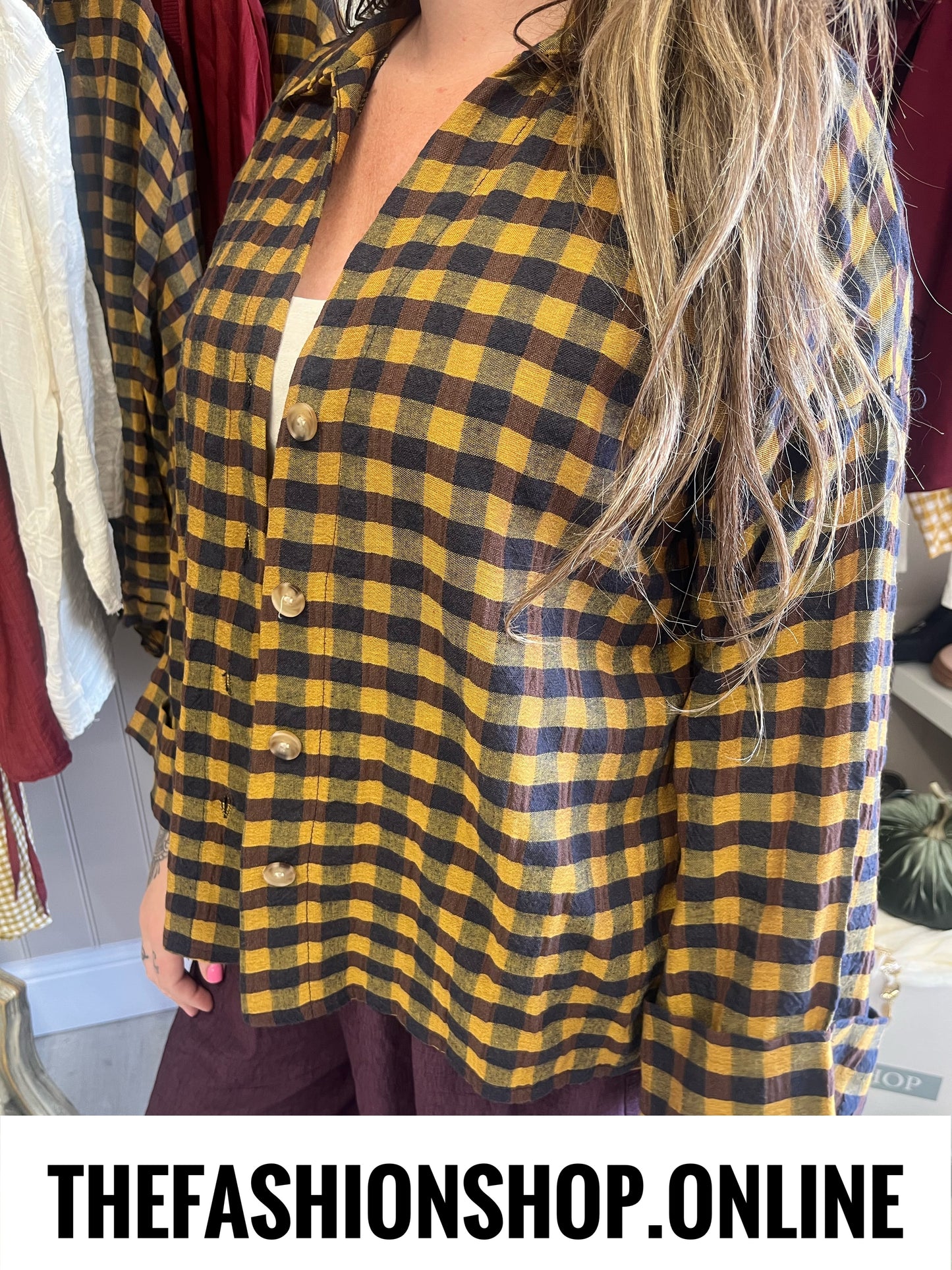 Abigail mustard and mulberry gingham shirt 10-16