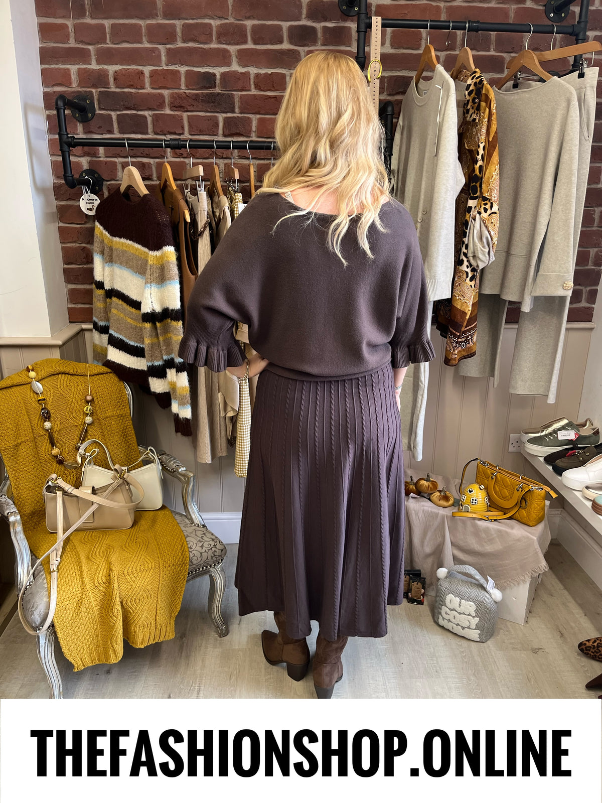 Annabelle brown knitted A line skirt 10-16