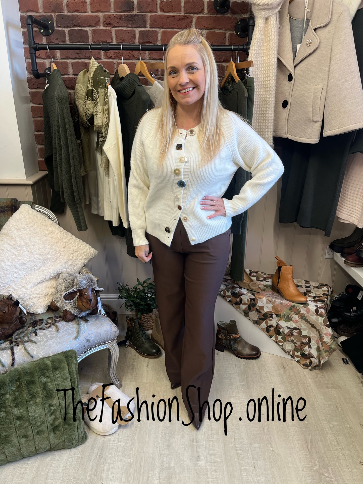 Wonky button cardigan in cream 8-14