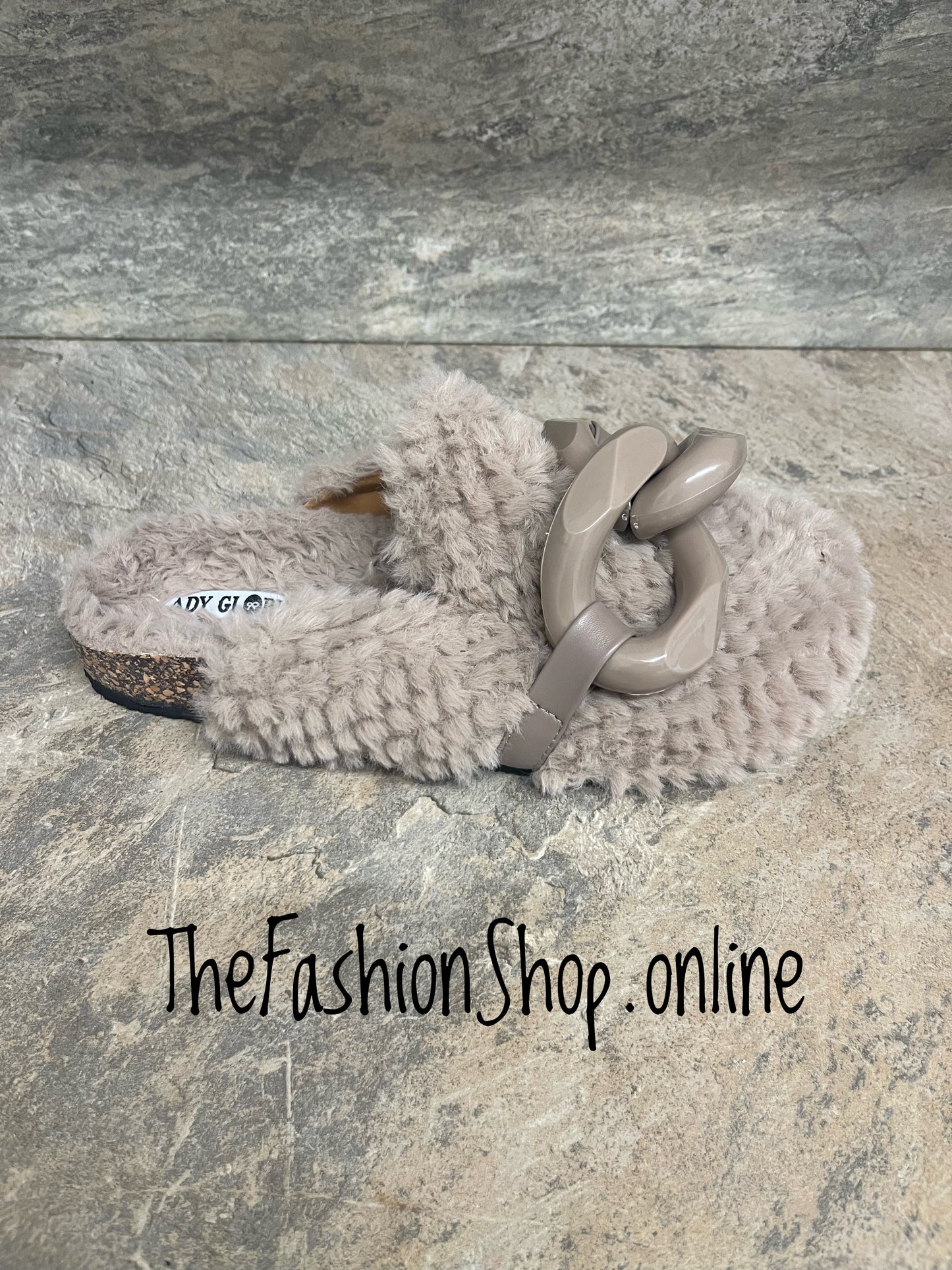 Eden faux fur taupe mule sizes 3-8 (36-41)