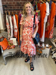 Nicola orange and white palm dress 10, 12, 14 and 16