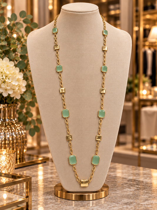 Envy gold squares with green stones necklace
