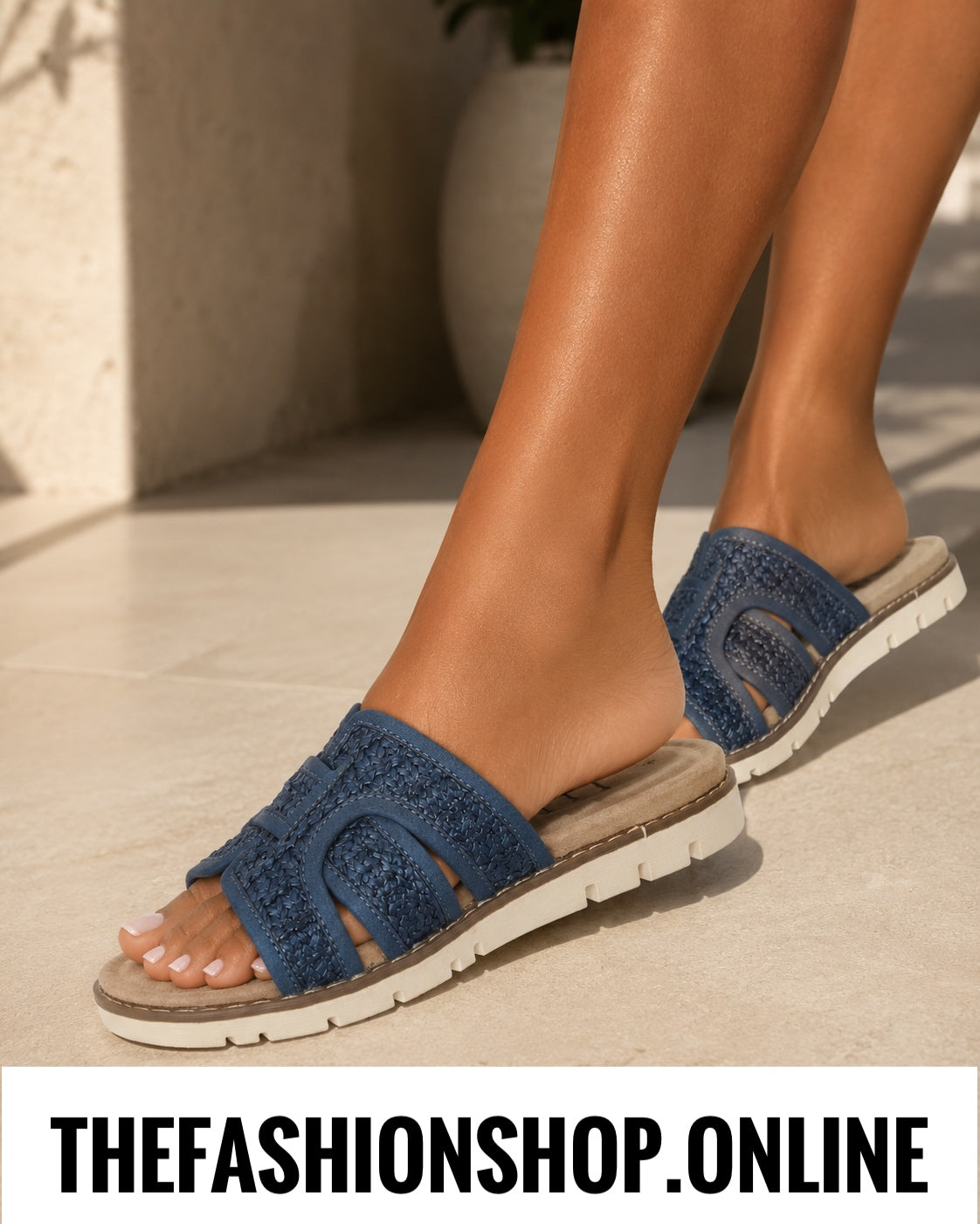 Raphael navy slip on sandal sizes 4-8 (37-41)