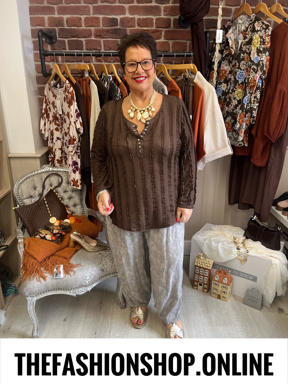 Isla brown stud top with vest 10-18