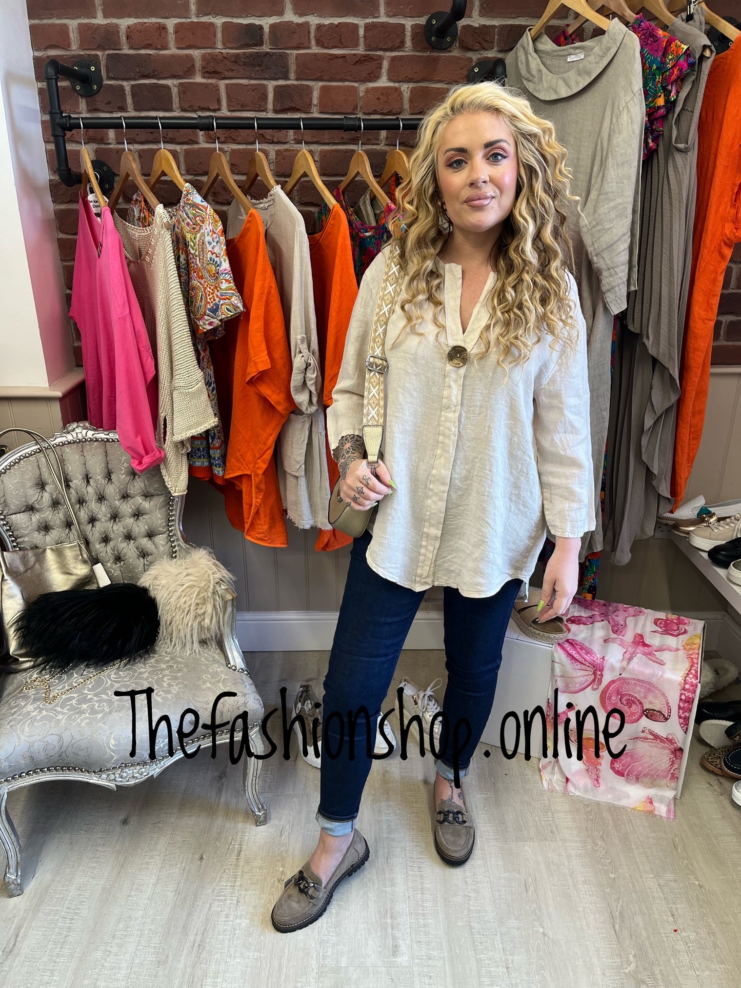 Saffron stone linen button top 10-16