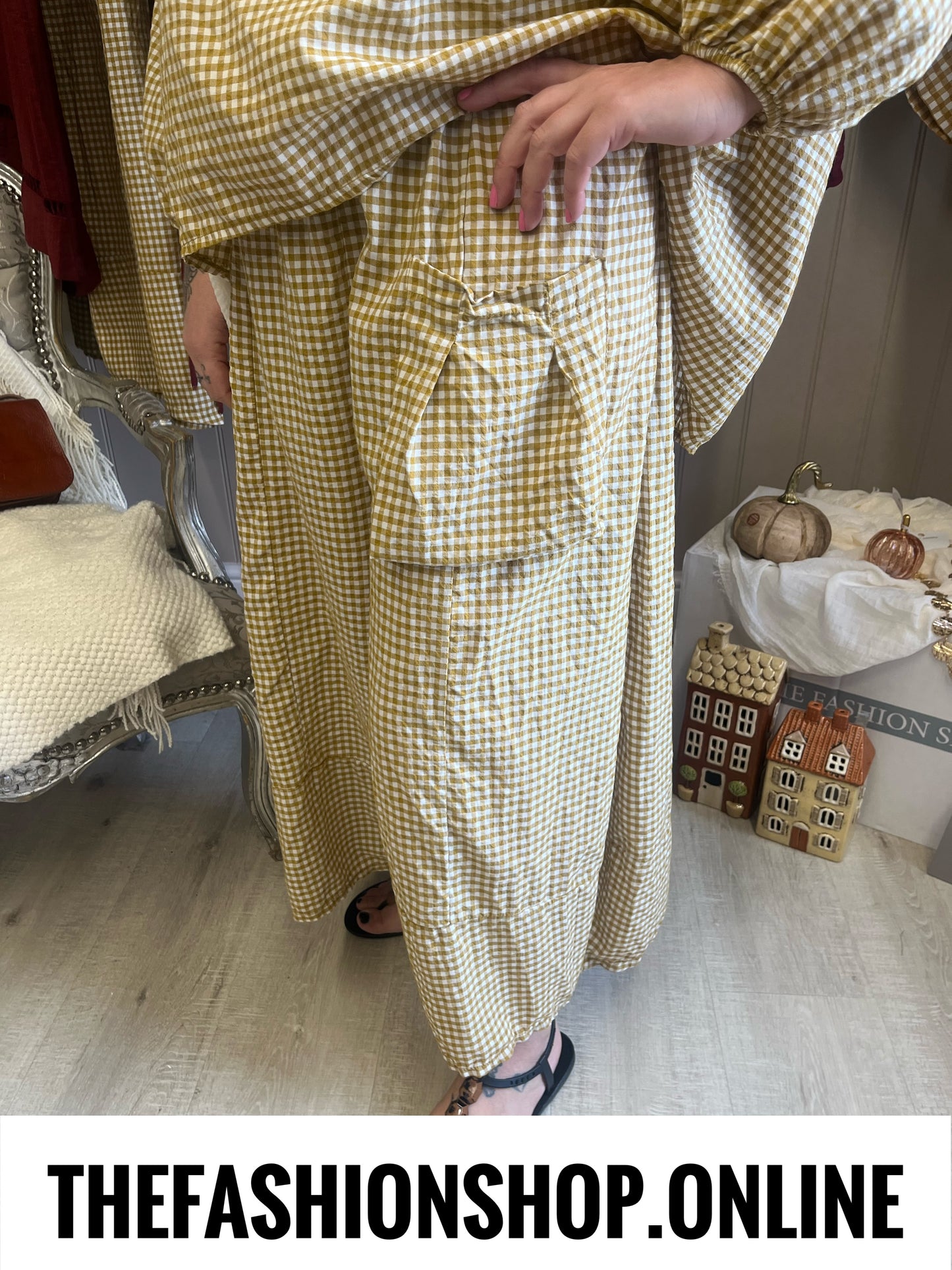 Imogen yellow gingham wide leg trousers 10-18