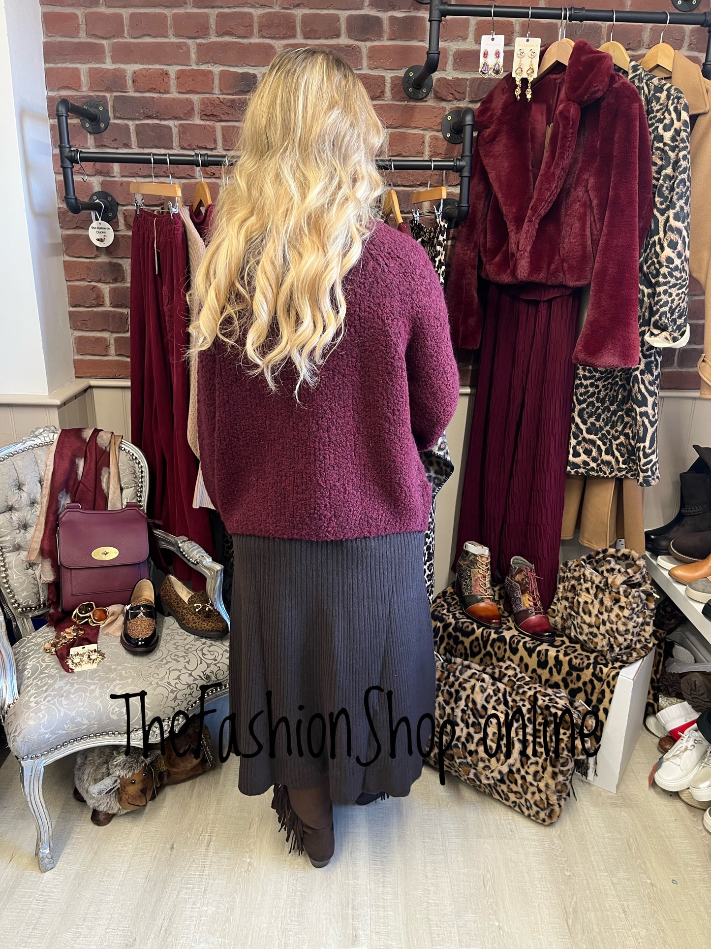 Skye Wine Alpaca and wool mix Boucle Cardigan 12-18