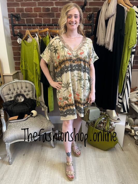 Millie flamingo shimmer tunic dress 10-18