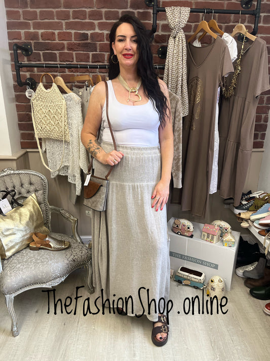 Hayley mocha linen mix enzyme wash maxi skirt 10-16