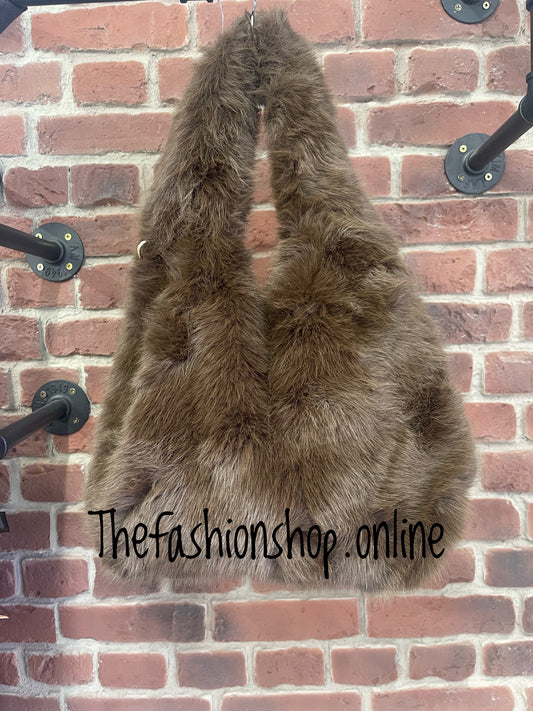 Harlow dark brown faux fur shoulder bag