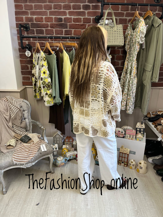 Kimmy cream and mocha crochet cardigan 8-16