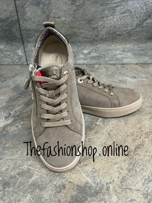 Tamaris wide fit pepper suede trainers sizes 4-9