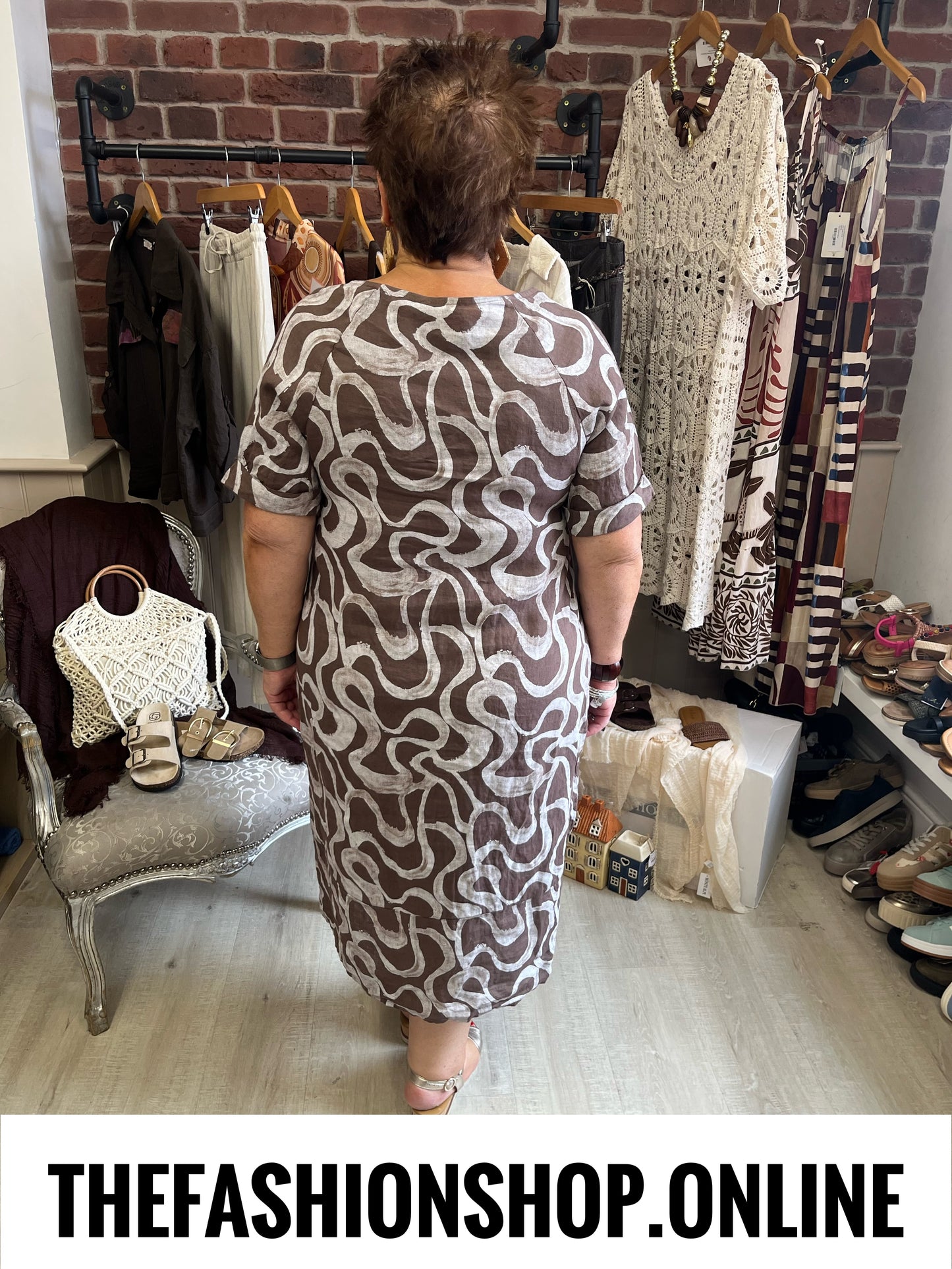 Edith brown linen swirl dress 10-16