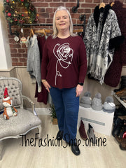 Chloe wine abstract rose jumper 12-22