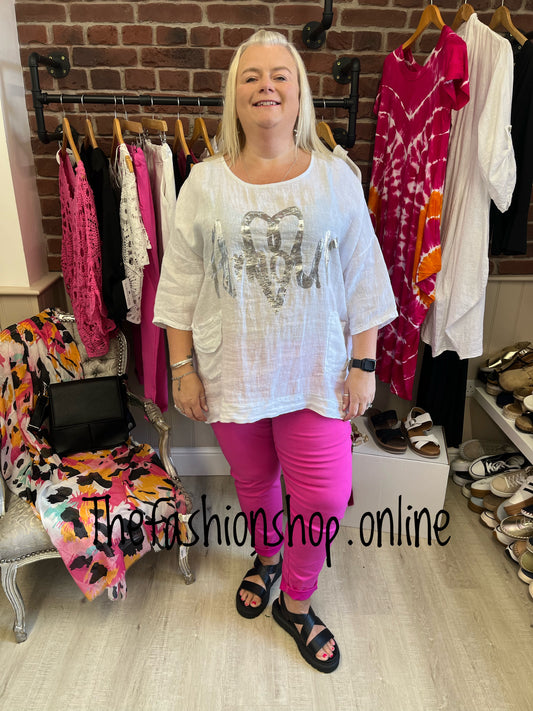 Judy white amour linen top 16-22