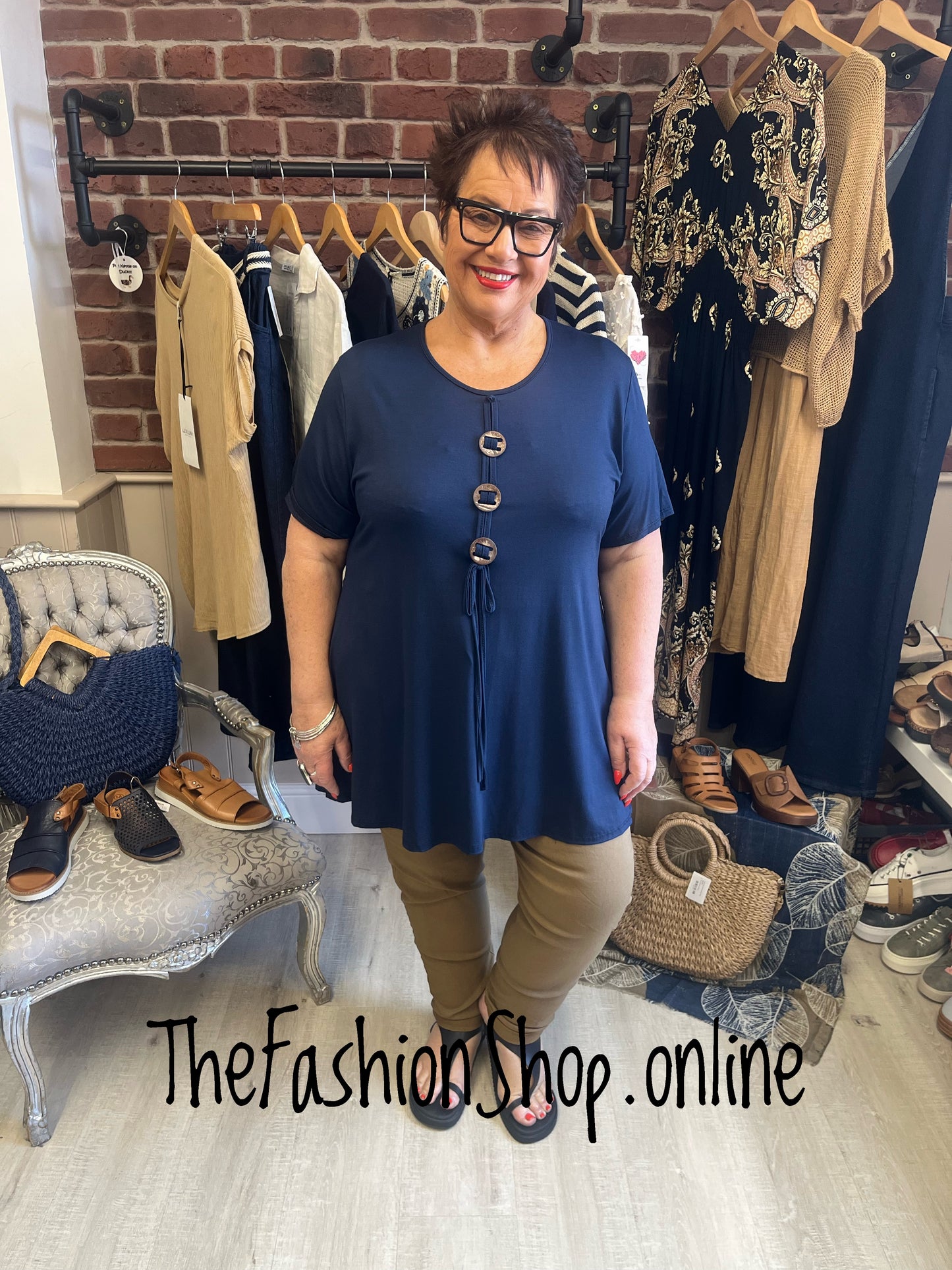Lydia navy three button top 14-18