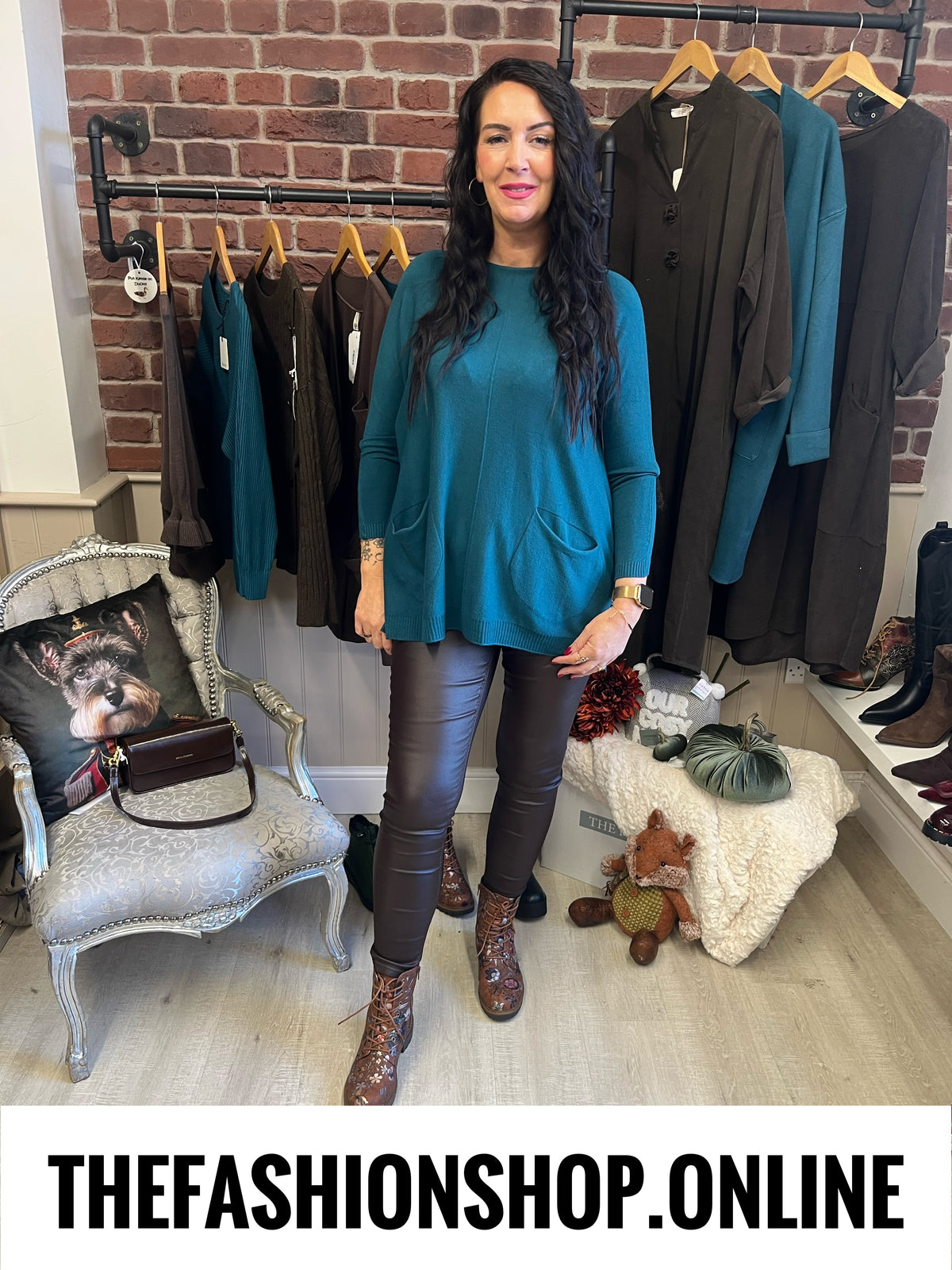 Ellie teal fine knit pocket jumper 14-22