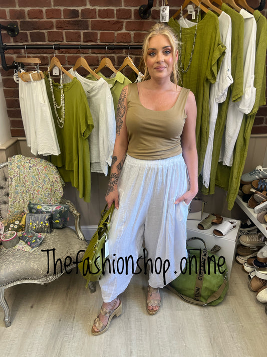 Kali white harem linen trousers 10-18