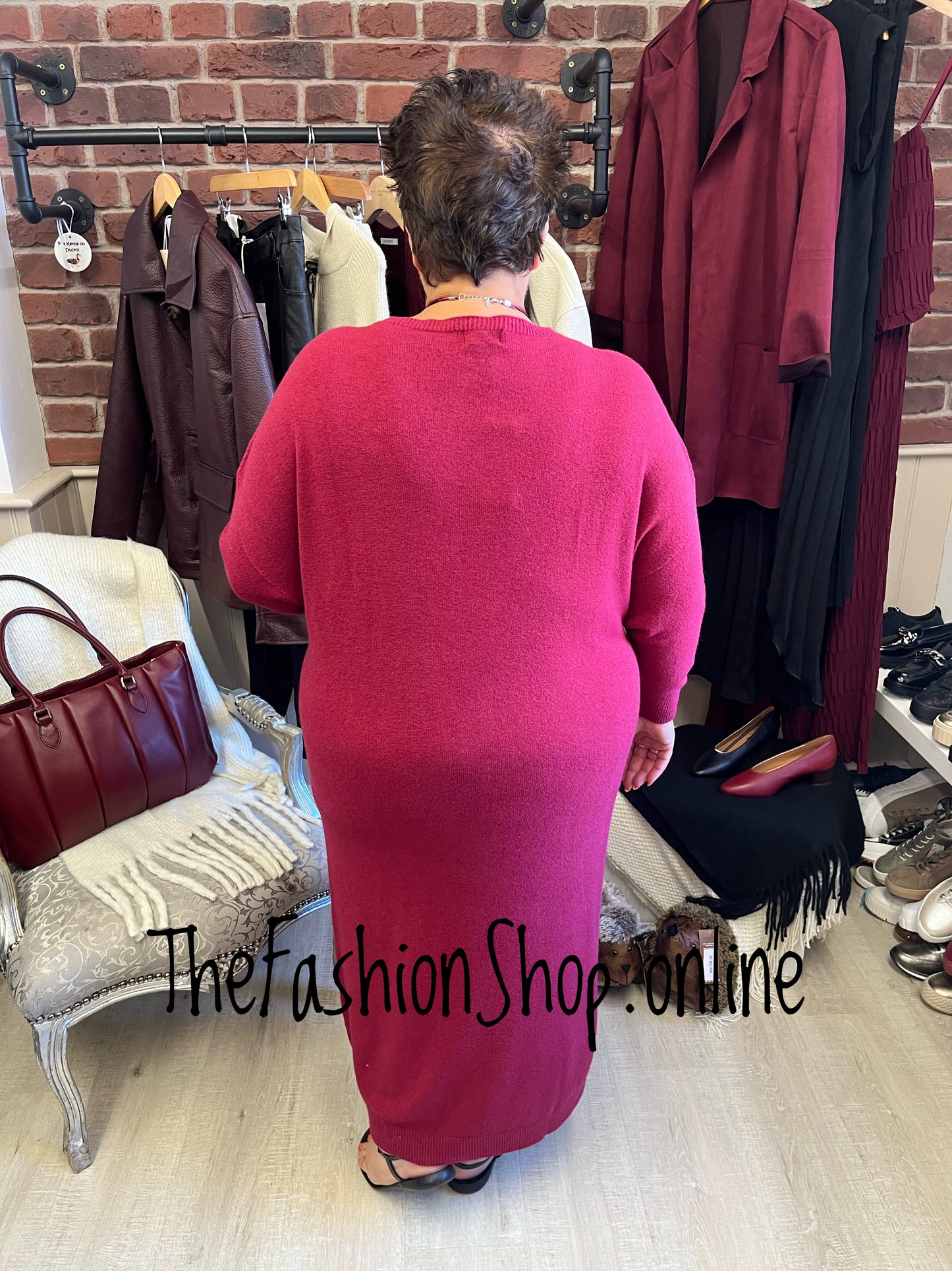 Erika wine knitted dress 14-22