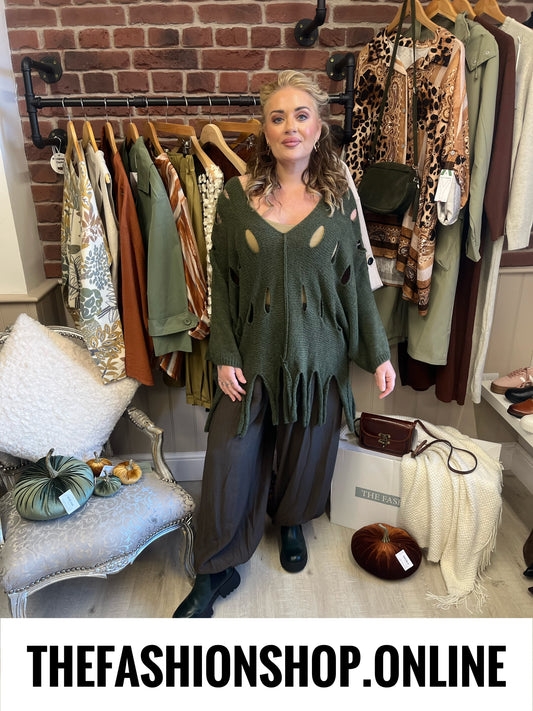 Rosalyn khaki green wool mix tassel jumper 10-22