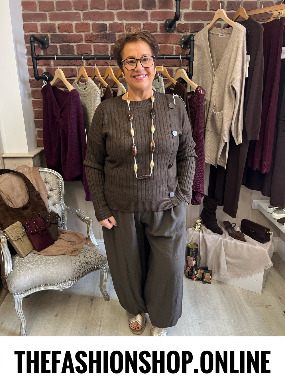 Alison brown cable knit button jumper 10-18