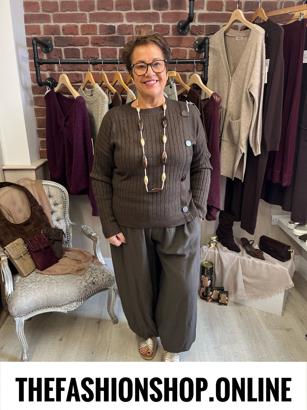 Alison brown cable knit button jumper 10-18