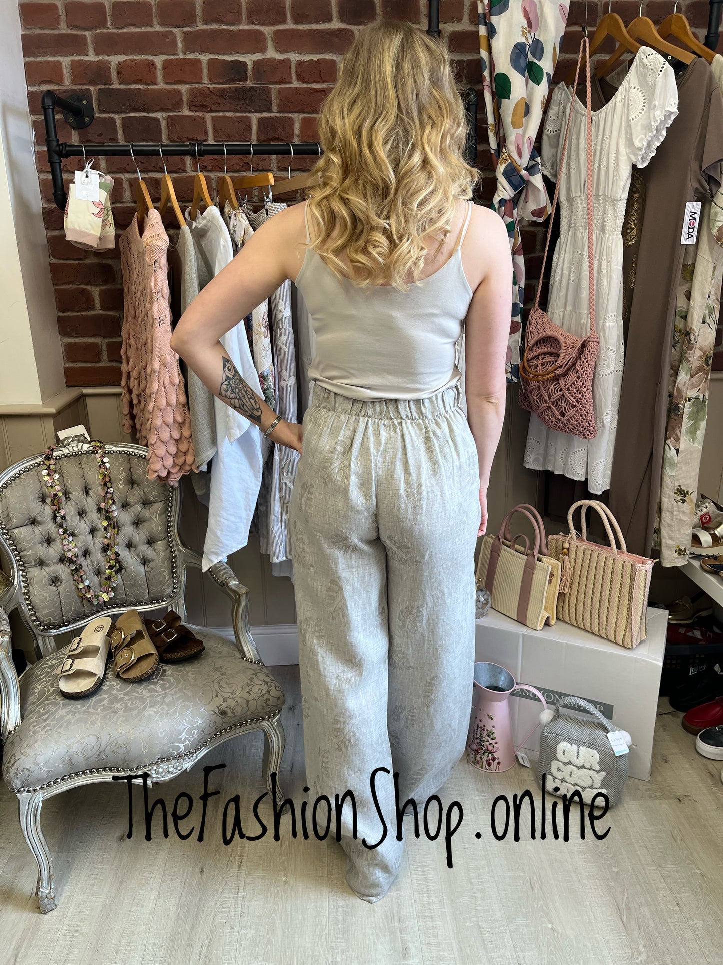 Macey stone linen wide leg trousers 8-12