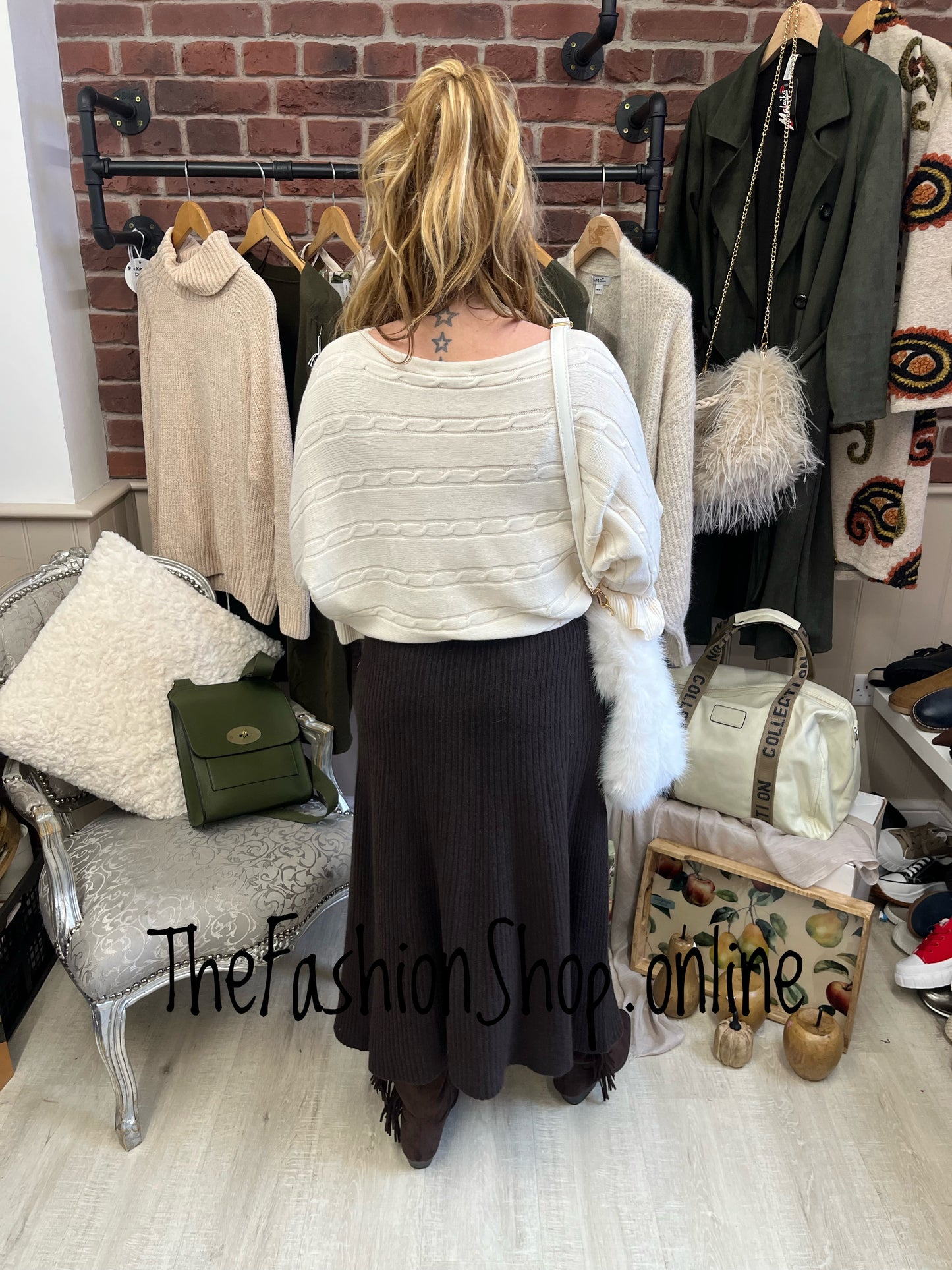 Eleanor cream frill sleeve jumper 10-16
