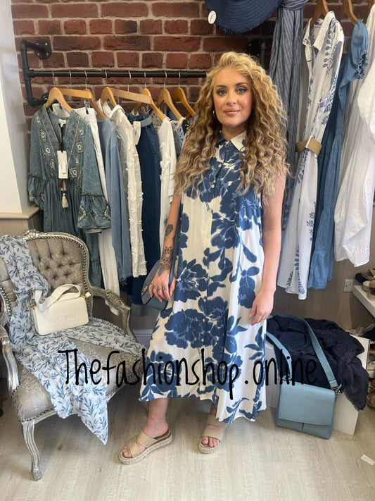 Dana navy and cream longline sleeveless shirt 10-14