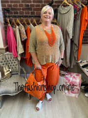 Kali orange back pocket linen trousers 10-18