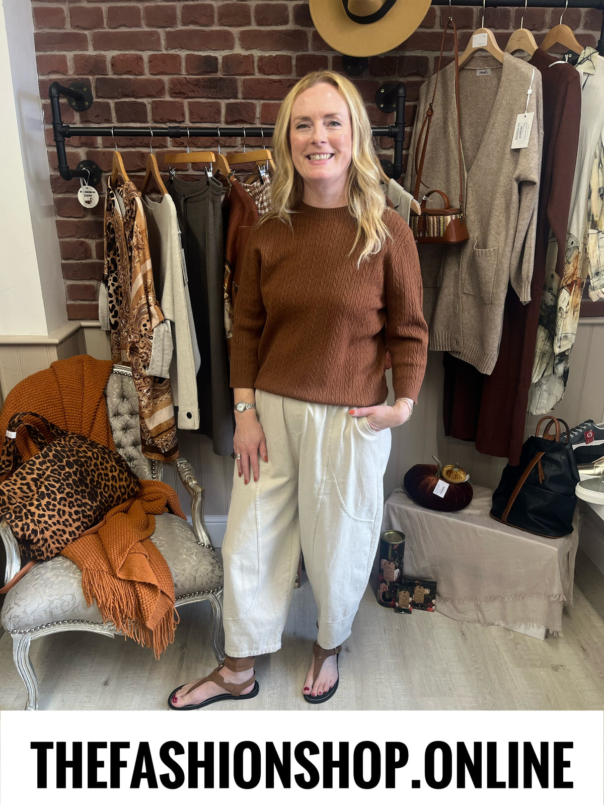 Lois tan cable knit fine jumper 10-16