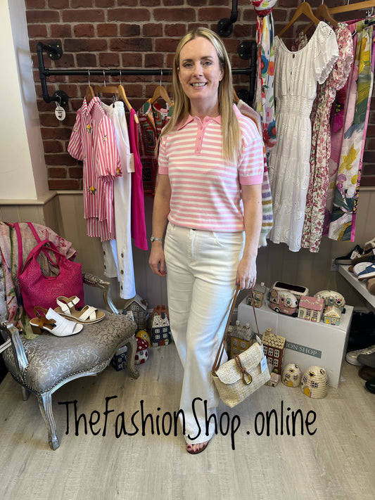 Katie pink and white stripe knitted top 8-14