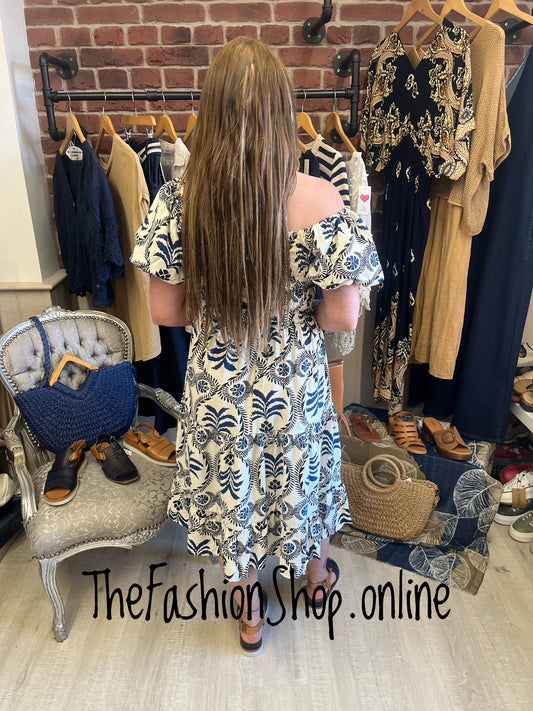 Darcy navy and cream midi dress sizes 8, 10 and 12