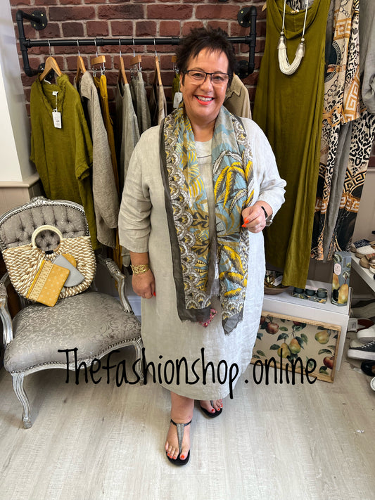 Evelyn beige linen cocoon dress 16-22