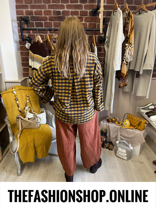 Abigail mustard and mulberry gingham shirt 10-16