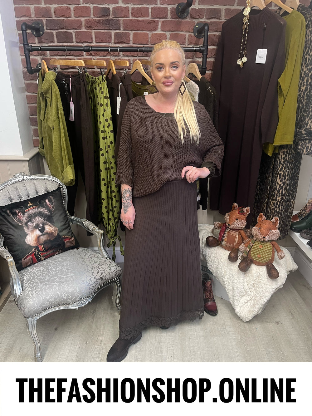 Amber brown knitted lace hem skirt 8-16