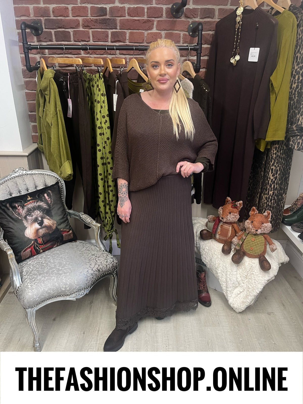 Amber brown knitted lace hem skirt 8-16
