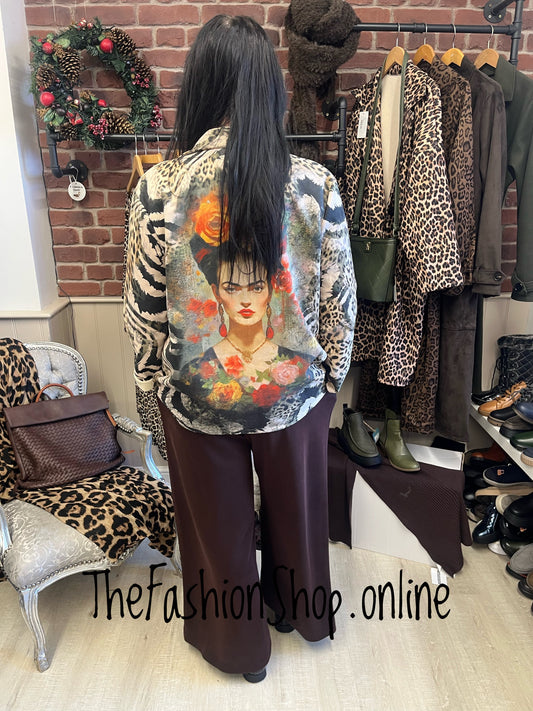 Frida Kahlo faux suede jacket 10-16