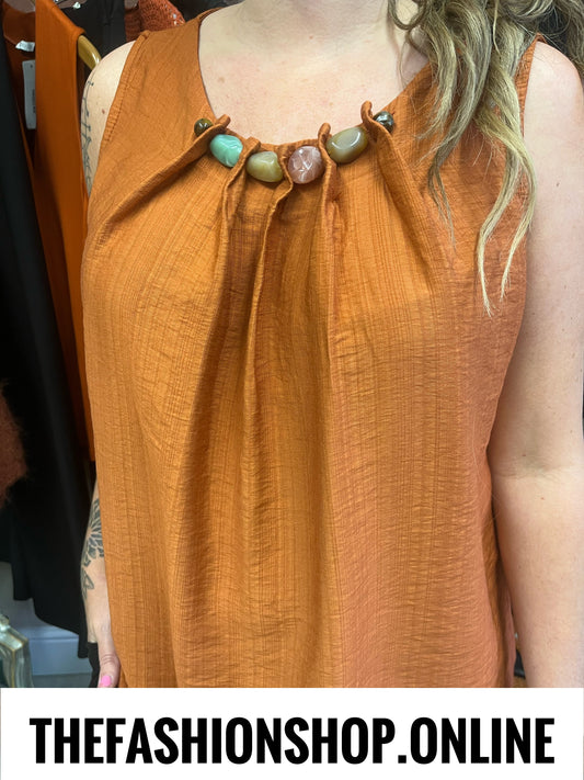 Sierra cinnamon straight hem beaded  top 8-16